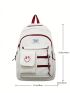 Letter Patch Decor Classic Backpack Zip Front Preppy