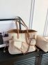 Large Shoulder Tote Bag Contrast Binding Chain Decor Double Handle With Inner Pouch