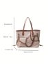 Large Shoulder Tote Bag Contrast Binding Chain Decor Double Handle With Inner Pouch