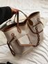 Large Shoulder Tote Bag Contrast Binding Chain Decor Double Handle With Inner Pouch