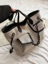 Large Shoulder Tote Bag Contrast Binding Chain Decor Double Handle With Inner Pouch