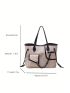 Large Shoulder Tote Bag Contrast Binding Chain Decor Double Handle With Inner Pouch