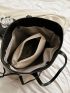 Large Shoulder Tote Bag Contrast Binding Chain Decor Double Handle With Inner Pouch