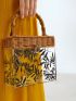 PREMIUM MINI SQUARE BAG LEAF PATTERN TOP HANDLE