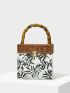 PREMIUM MINI SQUARE BAG LEAF PATTERN TOP HANDLE