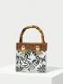 PREMIUM MINI SQUARE BAG LEAF PATTERN TOP HANDLE