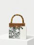 PREMIUM MINI SQUARE BAG LEAF PATTERN TOP HANDLE