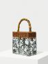 PREMIUM MINI SQUARE BAG LEAF PATTERN TOP HANDLE