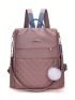 Medium Classic Backpack Quilted Pattern With Pom Pom Bag Charm