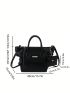 Metal Decor Top Handle Bag Zipper Double Handle With Coin Purse Black PU