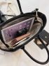 Metal Decor Top Handle Bag Zipper Double Handle With Coin Purse Black PU