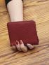 Genuine Leather Litchi Embossed Small Wallet Stitching Detail Bi-fold