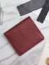 Genuine Leather Litchi Embossed Small Wallet Stitching Detail Bi-fold