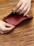 Genuine Leather Litchi Embossed Small Wallet Stitching Detail Bi-fold