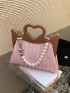 Medium Straw Bag Faux Pearl Decor