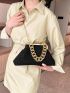 Black Square Bag Solid Color Chain Strap Kiss Lock