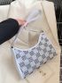 Small Baguette Bag Studded Decor Plaid Pattern