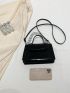 Small Square Bag Black Geometric Embossed Chain Decor Flap PU