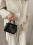 Crocodile Embossed Square Bag Mini Black