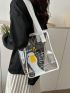 Cartoon Graphic Square Bag Small Double Handle, Clear Bag