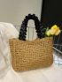 Minimalist Straw Bag Medium Ruched Handle Vacation