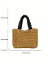 Minimalist Straw Bag Medium Ruched Handle Vacation