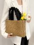 Minimalist Straw Bag Medium Ruched Handle Vacation