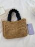 Minimalist Straw Bag Medium Ruched Handle Vacation