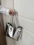 Zipper Shoulder Tote Bag Double Handle Metallic PU Funky