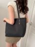 Studded Decor Shoulder Tote Bag Double Handle With Zipper Black Polyester