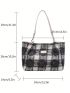 Medium Shoulder Tote Bag Plaid Pattern Double Handle For Daily