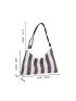 Striped Pattern Straw Bag Zipper