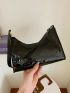 Crocodile Embossed Baguette Bag Black Zipper