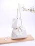 White Ruched Bag Drawstring Chain PU With Purse