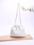 White Ruched Bag Drawstring Chain PU With Purse