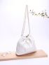 White Ruched Bag Drawstring Chain PU With Purse