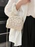 Faux Pearl Beaded Straw Bag Small Vacation