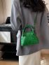 Crocodile Embossed Dome Bag Mini Zipper Green