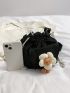 Mini Bucket Bag Flower Decor Pocket Front