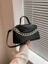 Small Square Bag Black Geometric Embossed Chain Decor Flap PU