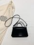 Small Square Bag Black Geometric Embossed Chain Decor Flap PU