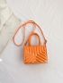 Mini Square Bag Orange Quilted Double Handle