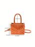 Mini Square Bag Orange Quilted Double Handle