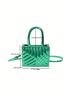 Mini Square Bag Green Quilted Double Handle