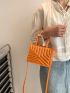 Mini Square Bag Orange Quilted Double Handle