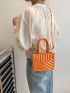 Mini Square Bag Orange Quilted Double Handle