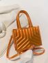 Mini Square Bag Orange Quilted Double Handle