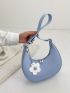 Small Hobo Bag With Flower Charm Fashionable Letter Graphic PU