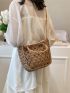 Medium Straw Bag Hollow Out Double Handle For Vacation