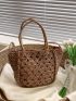 Medium Straw Bag Hollow Out Double Handle For Vacation